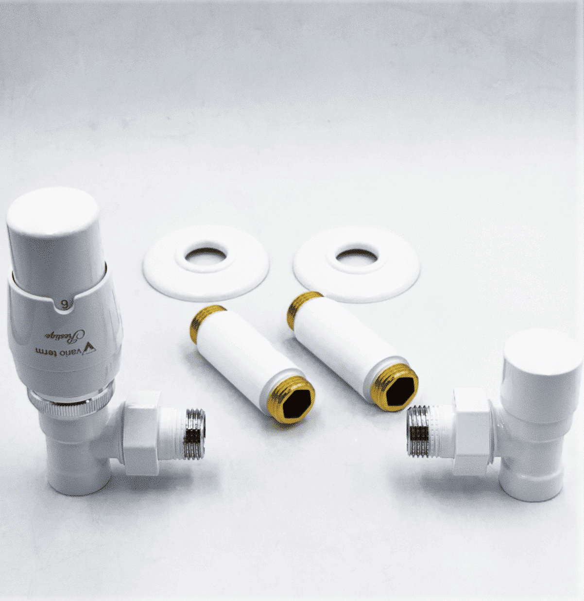 Prestige vinklad termostatventilset i vitt