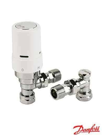 Danfoss vinklad termostatventilset i vitt