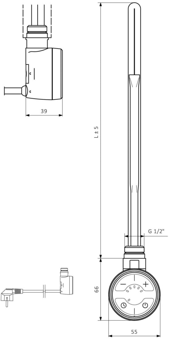 600W TERMOSTATISK ELEKTRISK PATRON MED 2 TIMMARS FUNKTION I SVART-4574